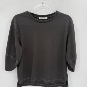 IKKA Womens Casual Terry Shirt Size S Grey Puff Short Sleeve Crew Neck Japan